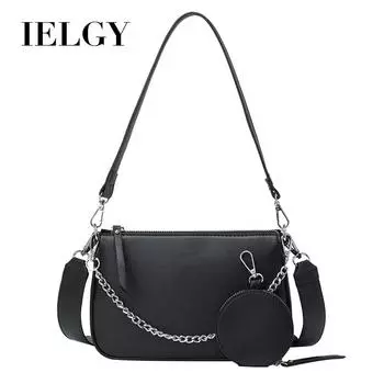IELGY Женская сумка Черная цепочка Широкая молния Ретро Универсальная сумка через плечо на одно плечо чёрный