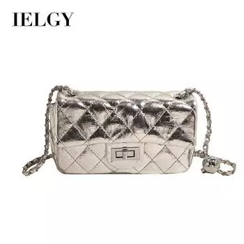 IELGY Женская сумка из лакированной кожи, сумка-мессенджер на плечо с цепочкой и вышивкой ромбами белый
