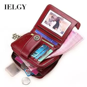 IELGY женская сумка из натуральной кожи, универсальная, простая, черная, для водительских прав, денег, модная молния, корейская версия красный