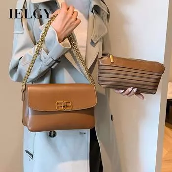 IELGY Женская сумка-мессенджер на цепочке в стиле ретро, квадратная сумка через плечо с текстурированной отделкой кофейный
