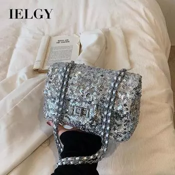 IELGY Женская сумка-мессенджер, расшитая пайетками, небольшая квадратная сумка-мессенджер на цепочке. чёрный