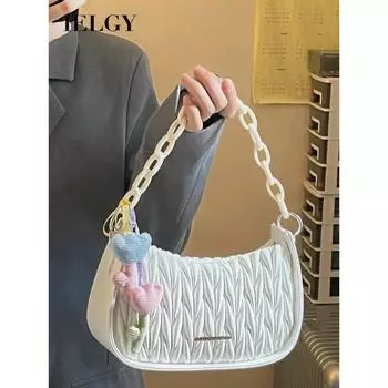 IELGY Женская сумка-мессенджер со складками и ромбами, модная универсальная сумка через плечо под мышками с акриловой цепочкой