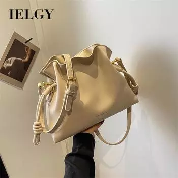 IELGY Женская сумка, модная и простая счастливая сумка на шнурке, сумка-ведро через плечо большой вместимости, ручная плиссированная сумка чёрный