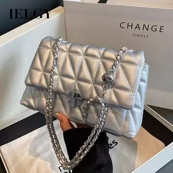 IELGY Женская сумка на плечо с цепочкой и цепочкой Rhombus Temperament, белая розовый