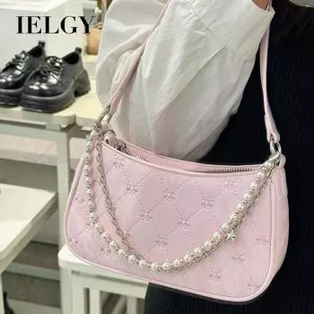 IELGY Женская сумка подмышки с жемчужной цепочкой, повседневная сумка через плечо, милая и универсальная сумка-мессенджер розовый