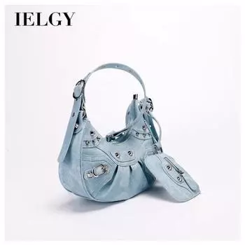 IELGY Женская сумка подмышку «Локомотив», однотонная, модная, с кисточками и заклепками, три в одном (с зеркалом + маленькая сумка) сумка через плечо со складками чёрный