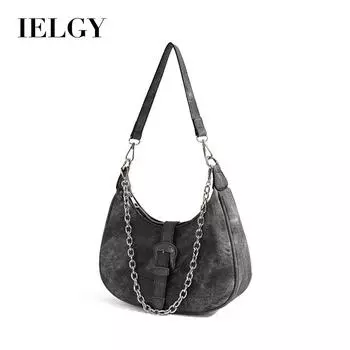 IELGY Женская сумка-полумесяц с цепочкой, ретро-сумка через плечо из холста подмышкой синий