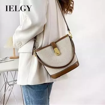 IELGY Женская сумка-ведро, контрастная холщовая сумка премиум-класса, переносная сумка-мессенджер через плечо бежевый
