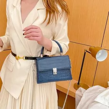 IELGY Женская текстурированная сумка на цепочке с крокодиловым узором, универсальная однотонная маленькая квадратная сумка, сумка через плечо зелёный