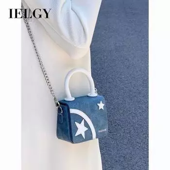 IELGY Женская универсальная джинсовая сумка-мессенджер со звездой и мини-цепочкой синий