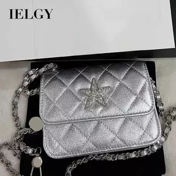 IELGY Женская универсальная серебряная маленькая квадратная сумка с бриллиантовыми звездами, мини-сумка через плечо с ромбовидной цепочкой