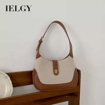 IELGY женская винтажная французская холщовая сумка через плечо, контрастная портативная сумка-багет чёрный