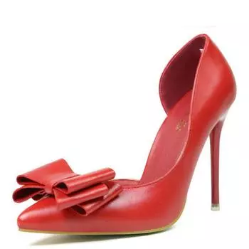 IELGY/женские модные милые женские туфли на высоком каблуке с бантом на шпильке 10,5 см с острым носком и полым вырезом 36 красный
