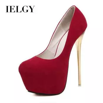 IELGY Женские туфли Bright Surface на тонком каблуке 16 см, пикантные высокие каблуки, черные 34 красный