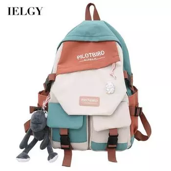 IELGY Женский контрастный цветной повседневный холщовый рюкзак большой вместимости синий