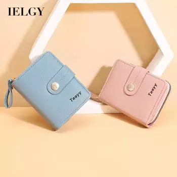 IELGY Женский короткий кошелек с высококачественной пряжкой и молнией с несколькими отделениями для карт чёрный