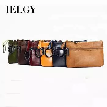 IELGY женский кошелек мини-многофункциональный держатель для карт на молнии короткий кожаный клатч чёрный