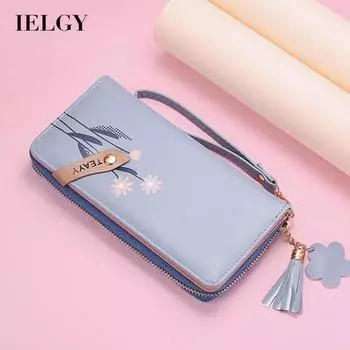 IELGY Женский кошелек с длинной пряжкой и молнией, печать большой емкости чёрный