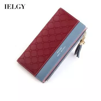 IELGY Женский кошелек с несколькими отделениями для карт, на пуговицах, с застежкой-молнией, с кисточками для мобильного телефона красный