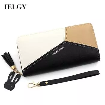 IELGY Женский кожаный кошелек с длинной молнией синий