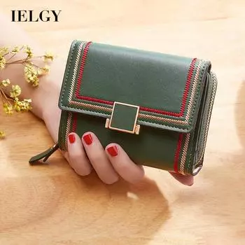 IELGY женский модный ретро-кошелек с вышивкой на молнии чёрный