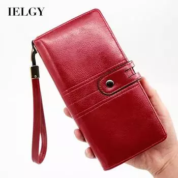 IELGY женский простой кошелек из вощеной кожи с длинным ремешком на молнии коричневый