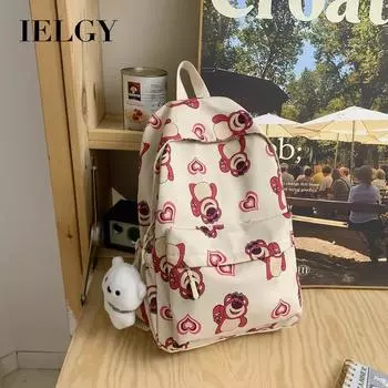 IELGY Женский рюкзак с изображением медведя-клубники, вместительный, модный и универсальный повседневный школьный рюкзак бежевый