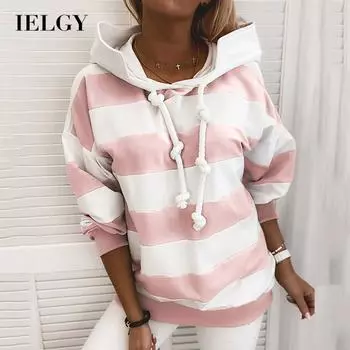 IELGY Женский тонкий свитшот в полоску с длинным рукавом Женский топ S чёрный