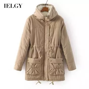 IELGY Женское стеганое пальто средней длины с тонкой талией больших размеров из овечьей шерсти S хаки