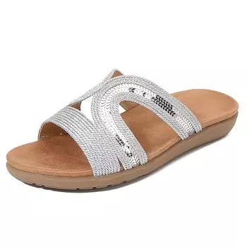 IELTS Run Большие полые сандалии с плоской подошвой и стразами, удобные женские туфли Bohemian Wind Electric Embroidery Лето 35 чёрный