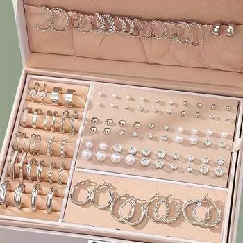 IF ME 102-предметный комплект серебряных модных украшений для женщин - милый и простой стиль, серьги-кольца из цинкового сплава для повседневного и праздничного ношения - без коробки