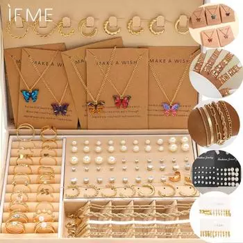 iF ME 104 шт./комплект модное ожерелье серьги кольцо браслет серьги 5 в 1 комплект ювелирных изделий для женщин повседневный отпуск носки