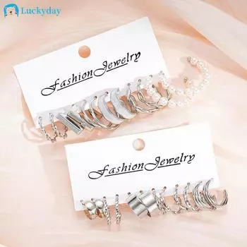 IF ME 12 пар/компл. круглые и квадратные серьги-кольца с искусственным жемчугом, серебряные серьги-кольца для женщин, ювелирные аксессуары