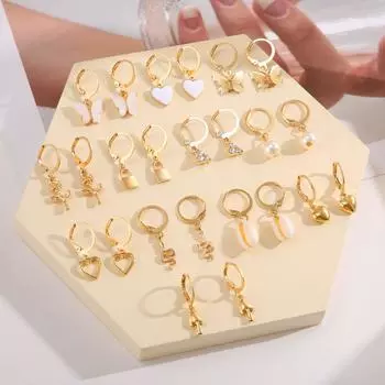 IF ME 12 пар/компл. Серьги с искусственным жемчугом и сердцем в стиле ретро для женщин, серьги с кристаллами в стиле ретро, золотые, серебряные серьги, ювелирные аксессуары 1.silver