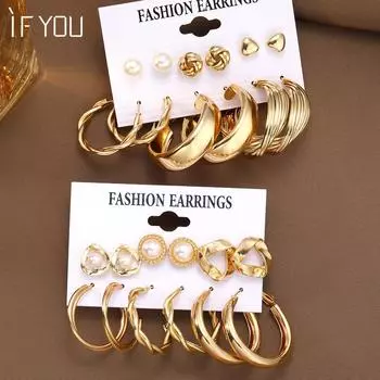 IF ME 12 пар/компл. серьги-кольца для женщин, серьги-гвоздики с искусственным жемчугом, аксессуары, ювелирные изделия