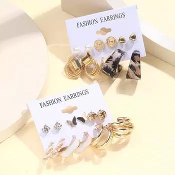 IF ME 12 пар/компл. серьги-гвоздики с искусственным жемчугом и цирконием для женщин, масло, три трубки-кольца, набор серег, аксессуары, ювелирные изделия