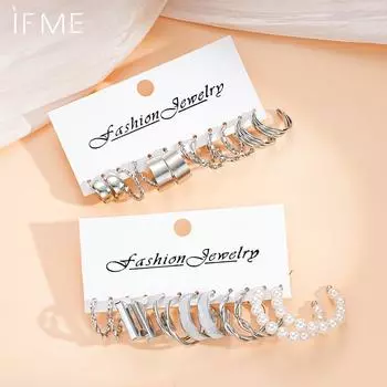 iF ME 12 пар/набор разнообразных стилей серебряные серьги-кольца набор для женщин гипоаллергенные искусственные жемчужные серьги аксессуары ювелирные изделия