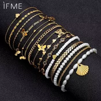 iF ME 15 шт./компл. модный богемный браслет на щиколотку для женщин, пляжный, винтажный, простой, золотой, ракушечный, ювелирные изделия на щиколотку, подарки