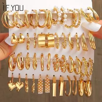IF ME 17 пар/компл. серьги-кольца комплект для женщин серьги-подвески в форме бабочки гипоаллергенные аксессуары ювелирные изделия 25