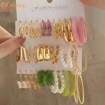 IF ME 18 пар/компл. золотые серьги для женщин, серьги-кольца из смолы с бабочками, аксессуары, ювелирные изделия