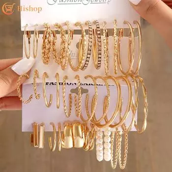 IF ME 18 пар/компл. золотые серьги-кольца, комплект серег C-образной формы с кристаллами для женщин, модные аксессуары, ювелирные изделия