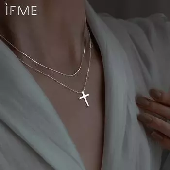 IF ME 1Pcs продает модный и минималистский сверкающий кулон-крест с заклепками с двухслойным ожерельем из сплава