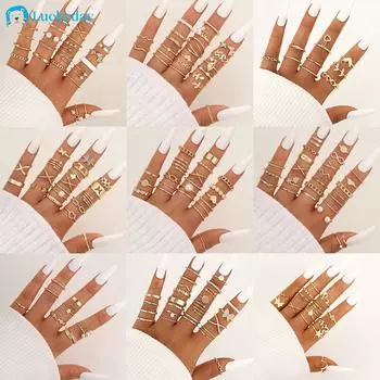 IF ME 20 шт., винтажный комплект колец на палец в стиле бохо с крестом, золотым сердцем и полыми пальцами для женщин, геометрический циркон, искусственный жемчуг, бабочка, модные ювелирные изделия, подарок 12 (14pcs)