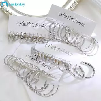 IF ME 24 пары/компл., комплект серег-обруч с геометрическим жареным тестом, простые серебряные серьги для женщин, ювелирные аксессуары