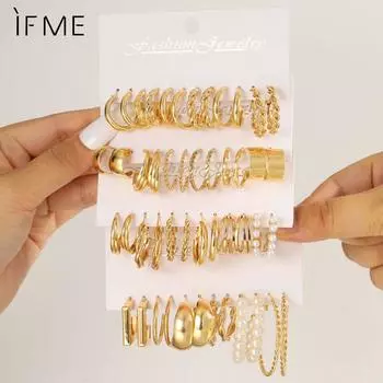 IF ME 24 пары/компл. простой комплект серег-кольца с искусственным жемчугом, витые квадратные серьги для женщин, ювелирные аксессуары