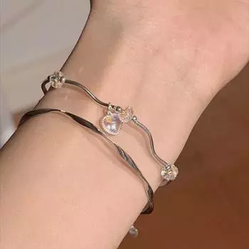 IF ME 2 шт./компл. браслет в форме сердца для женщин изысканный серебряный браслет с лунным камнем аксессуары ювелирные изделия