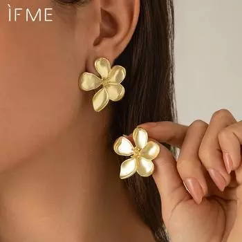 IF ME 2PCS Exaggerated Metal Flower Stud Earrings For Women s Daily Wear Fashion Gold Color Jewelry Gifts