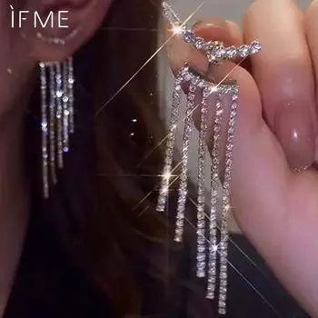 IF ME 2PCS изящные блестящие хрустальные стразы длинные серьги-подвески с кисточками для женщин и девочек корейские серьги-подвески Kpop украшения для банкета и вечеринки