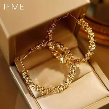 IF ME 2PCS Модные и персонализированные золотые круглые серьги с шипами и нерегулярными сверкающими серьгами