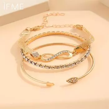 IF ME 3PCS Vintage Infinity Heart Crystal Rhinestone Bracelet Set for Women Female Gold Color Metal Adjustable Bracelets Fashion Jewelry
